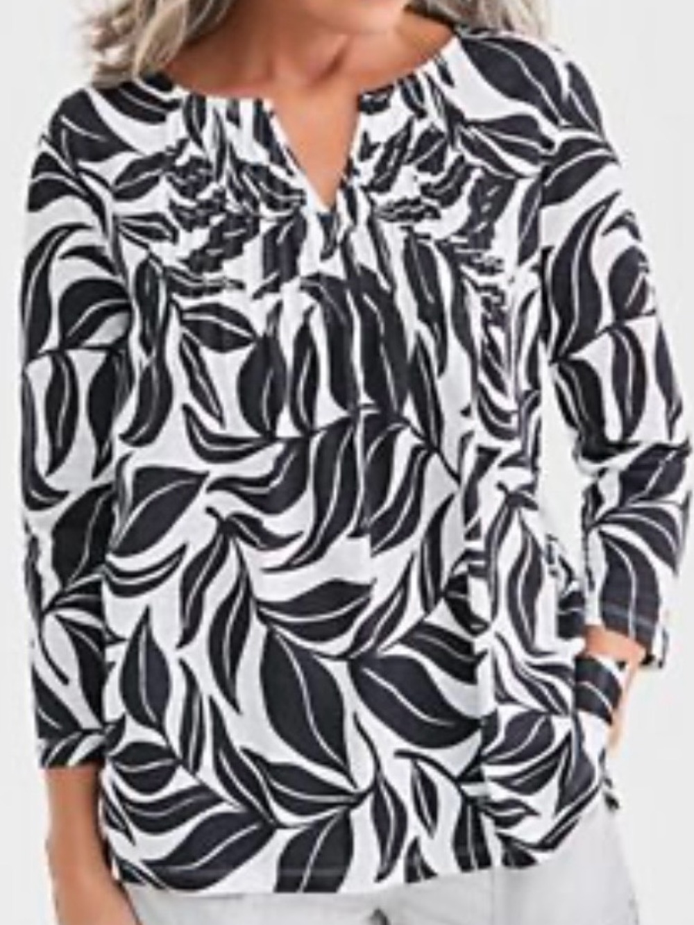 Style & Co Black & White Leaf-Print Women’s Blouse size 3X NWT